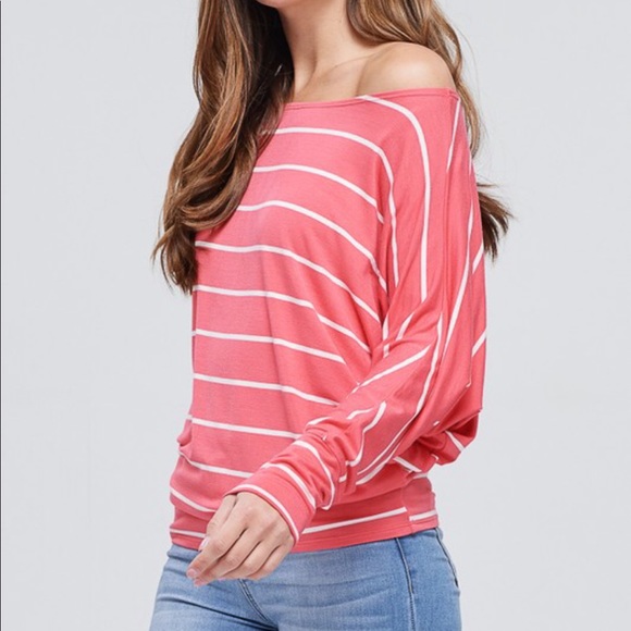 Coral Dolman Sleeve Striped Knit Top - Picture 4 of 6